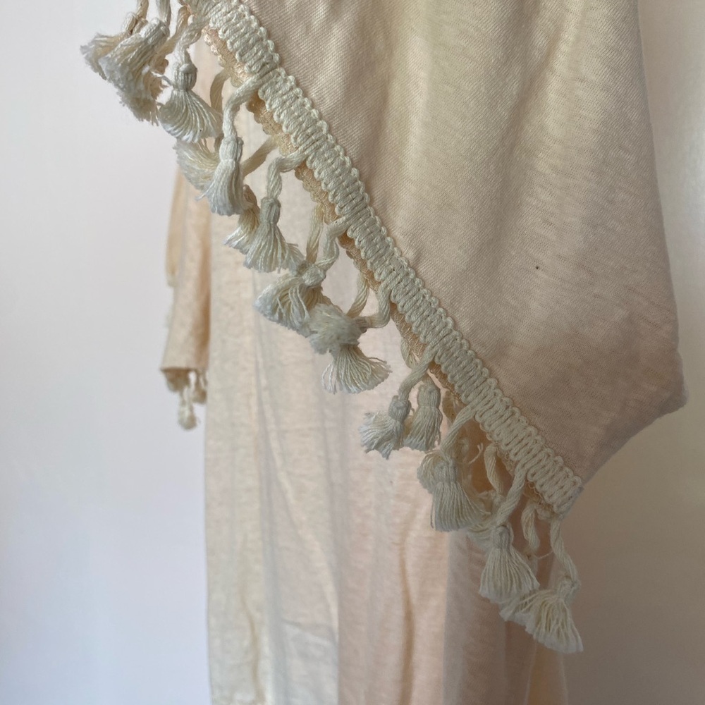 COMME TOI Cream Relaxed Boxy 3/4 Sleeve Blouse 50%cotton 50%linen - Picture 7 of 8